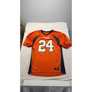Game Gear Denver Football Jersey Orange Navy Blue Number 24 Mesh Mens Large